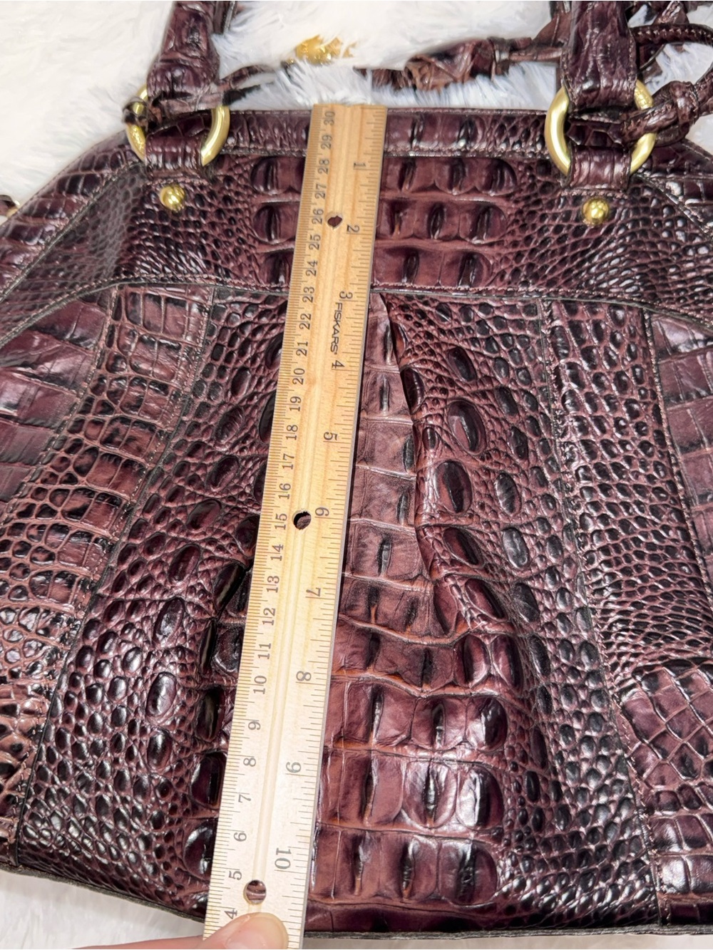Brahmin Louise Dark Brown Croc-Embossed Leather Satchel - Picture 9 of 14